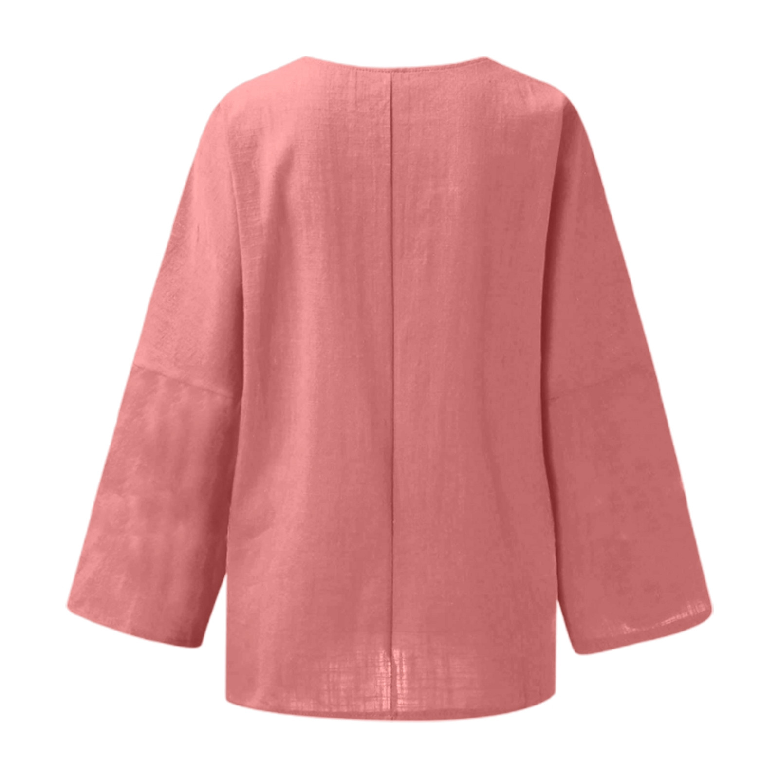 thumbnail image 4 of Camiseta de manga larga y cuello redondo de color liso para mujer: estilo informal y holgado, tejido de poliéster para los días más frescos., 4 of 5